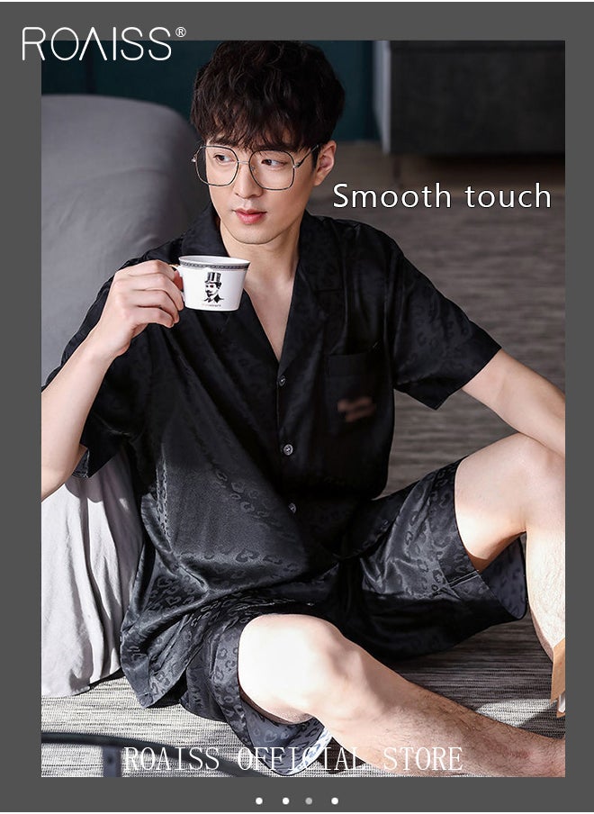 roaiss - Men 2 Piece Loungewear Set   Short Sleeves & Shorts Ice Silk Pajamas   Comfortable Skin Friendly Fabric Ideal for Home & Outdoor Wear - Image 1