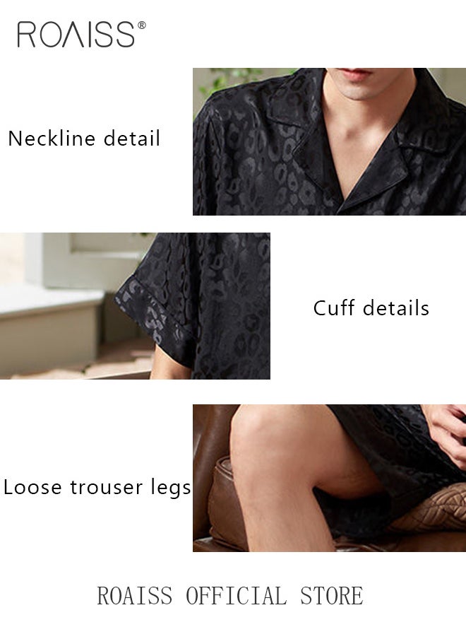 roaiss - Men 2 Piece Loungewear Set   Short Sleeves & Shorts Ice Silk Pajamas   Comfortable Skin Friendly Fabric Ideal for Home & Outdoor Wear - Image 1