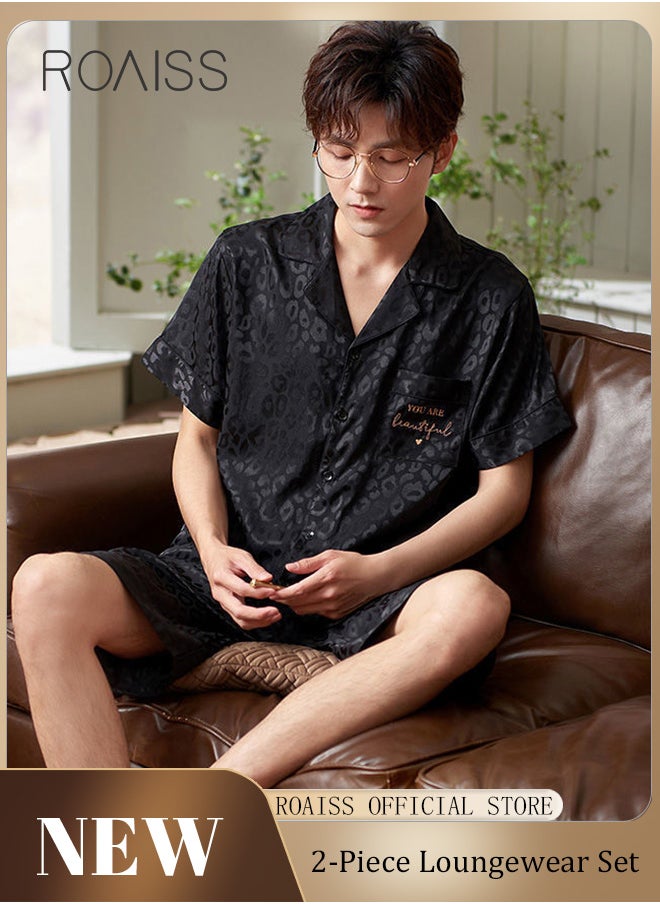 roaiss - Men 2 Piece Loungewear Set   Short Sleeves & Shorts Ice Silk Pajamas   Comfortable Skin Friendly Fabric Ideal for Home & Outdoor Wear - Image 1