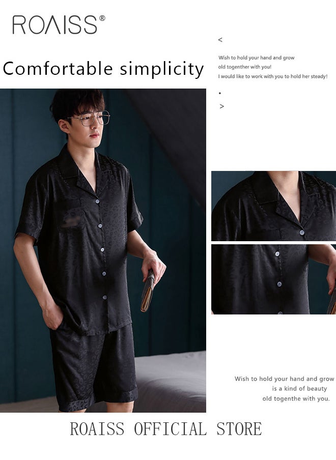 roaiss - Men 2 Piece Loungewear Set   Short Sleeves & Shorts Ice Silk Pajamas   Comfortable Skin Friendly Fabric Ideal for Home & Outdoor Wear - Image 1