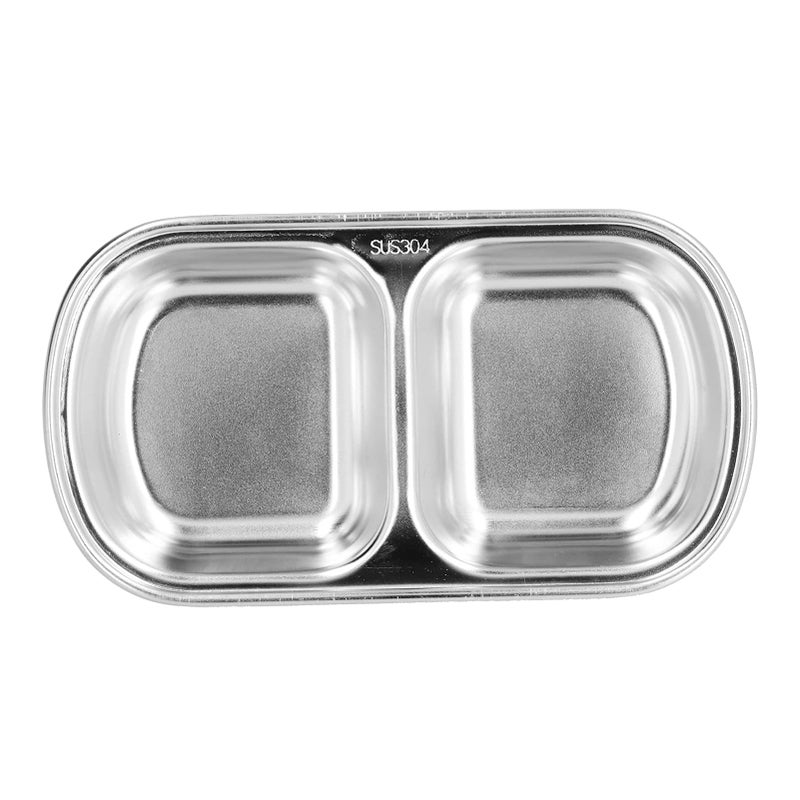Two Division Stainless Steel Hot Pot Sauce Dish With Grid Snack Bowls - Image 2