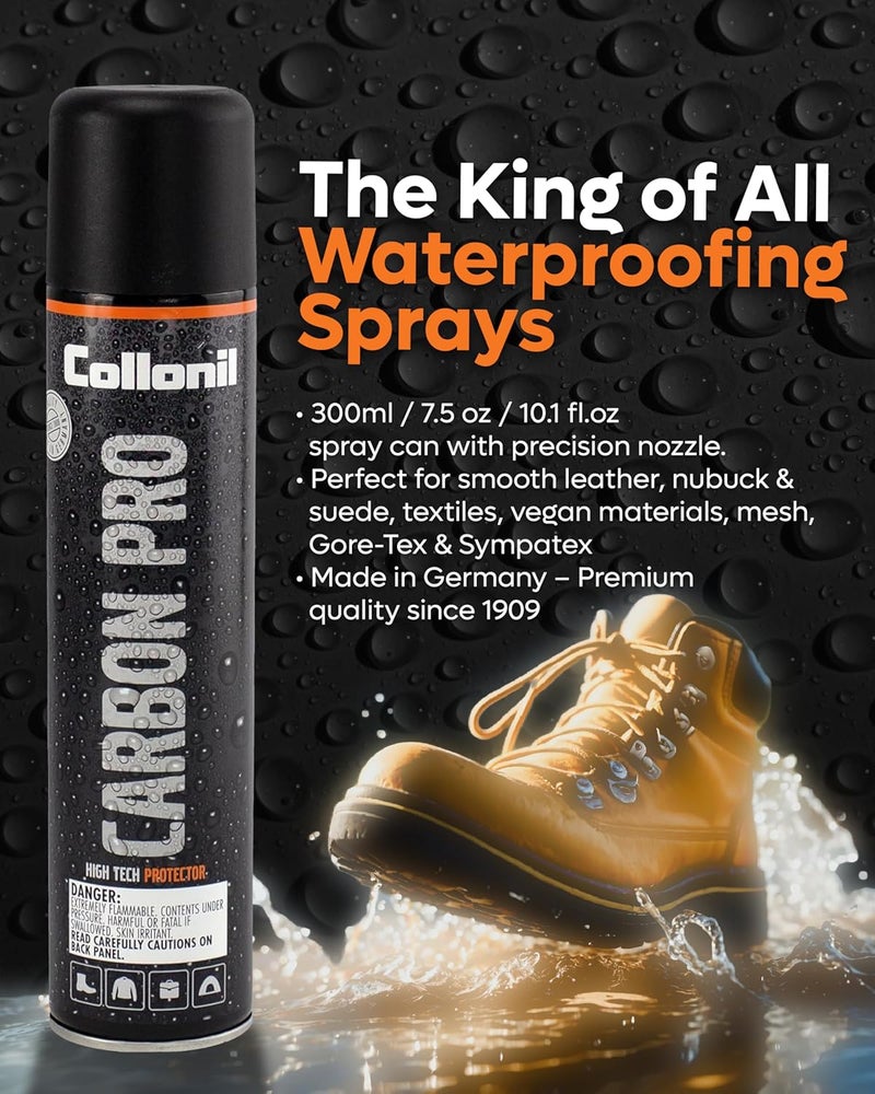 Collonil Carbon Pro L – Universal Shoe Protector Spray 10.1 fl oz – Waterproof & Stain-Resistant – PFAS-Free Suede Protector for Shoes, Boots, Backpacks, Jackets & Tents – Made in Germany - Image 2