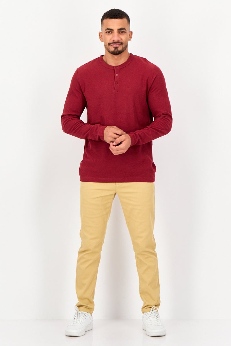 Celio Men Crew Neck Long Sleeve Plain T-Shirt, Maroon - Image 2