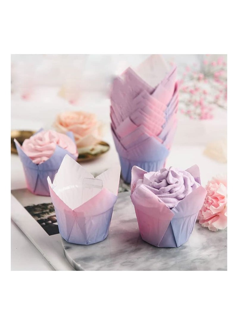 SYOSI 100 Count Tulip Baking Cups Cupcake Muffin Liners Special Occasion Liners Natural Paper Cups Decorative Pastry Wrappers Bulk Liner Set for Weddings Birthdays Baby Showers - Image 2