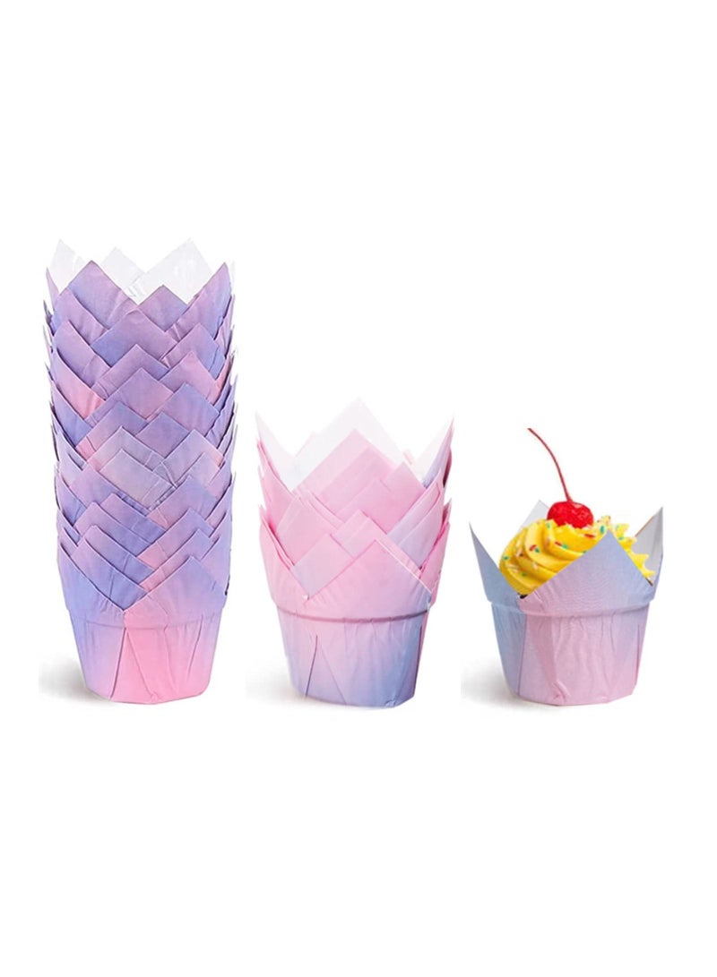 SYOSI 100 Count Tulip Baking Cups Cupcake Muffin Liners Special Occasion Liners Natural Paper Cups Decorative Pastry Wrappers Bulk Liner Set for Weddings Birthdays Baby Showers - Image 1