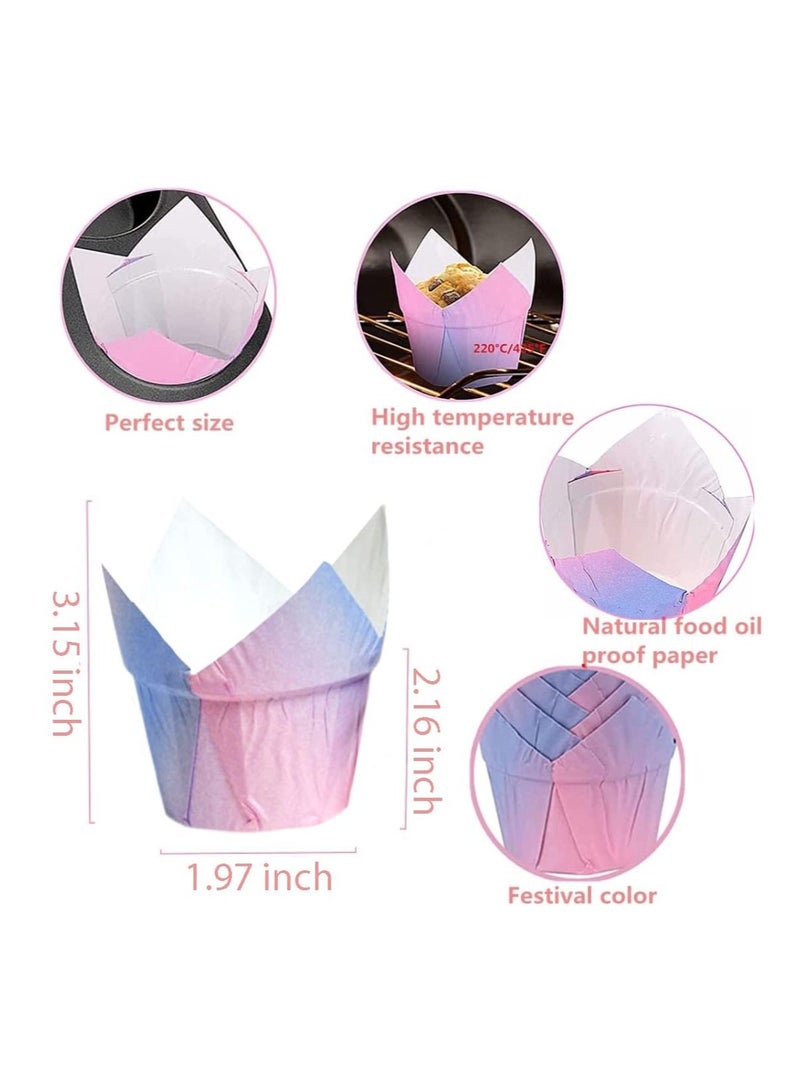SYOSI 100 Count Tulip Baking Cups Cupcake Muffin Liners Special Occasion Liners Natural Paper Cups Decorative Pastry Wrappers Bulk Liner Set for Weddings Birthdays Baby Showers - Image 4