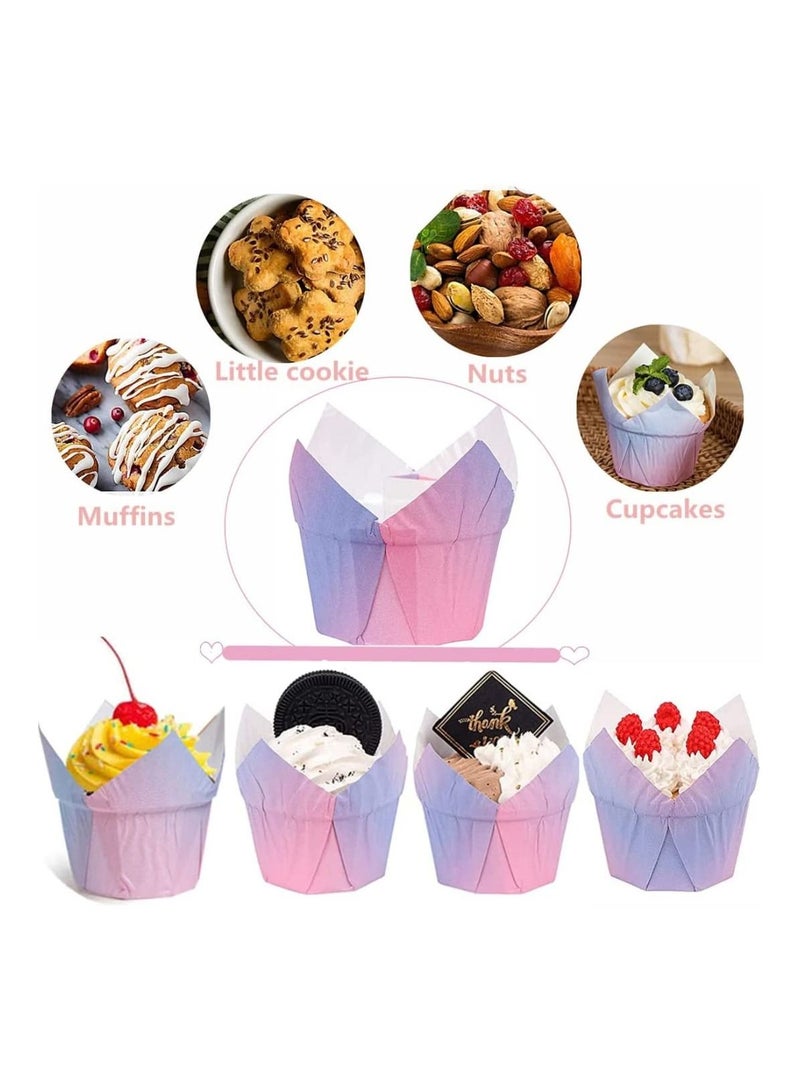 SYOSI 100 Count Tulip Baking Cups Cupcake Muffin Liners Special Occasion Liners Natural Paper Cups Decorative Pastry Wrappers Bulk Liner Set for Weddings Birthdays Baby Showers - Image 3