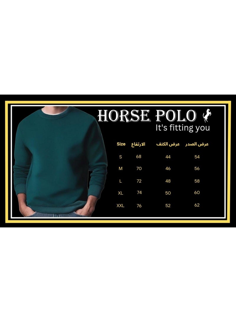 Horse Polo Sweatshirt Round Neck, Navy blue - Image 3