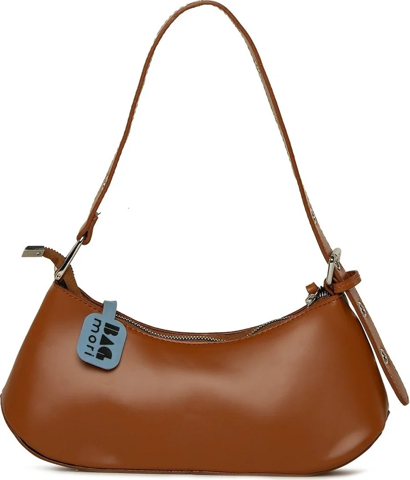 Bagmori Brown Baguette Bag with Belt Accessory and Strap Detail