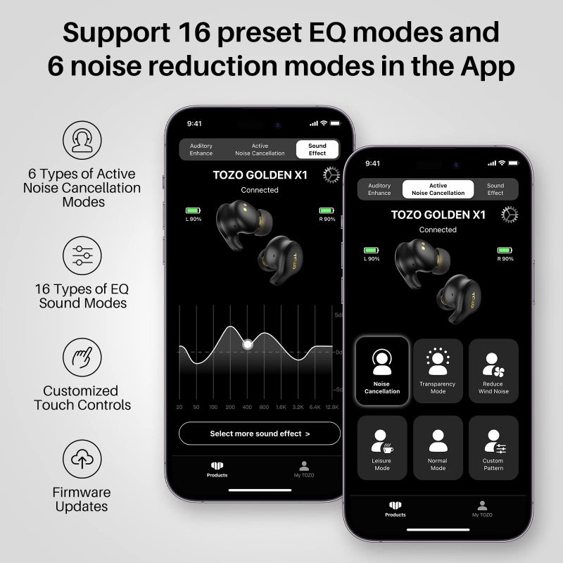 TOZO سماعات أذن لاسلكية TOZO Golden X1 مع سائق توازن و سائق ديناميكي هجين، سماعات بلوتوث OrigX Pro، LDAC وصوت عالي الدقة لاسلكي، إلغاء الضوضاء النشط والبيئي - Image 5