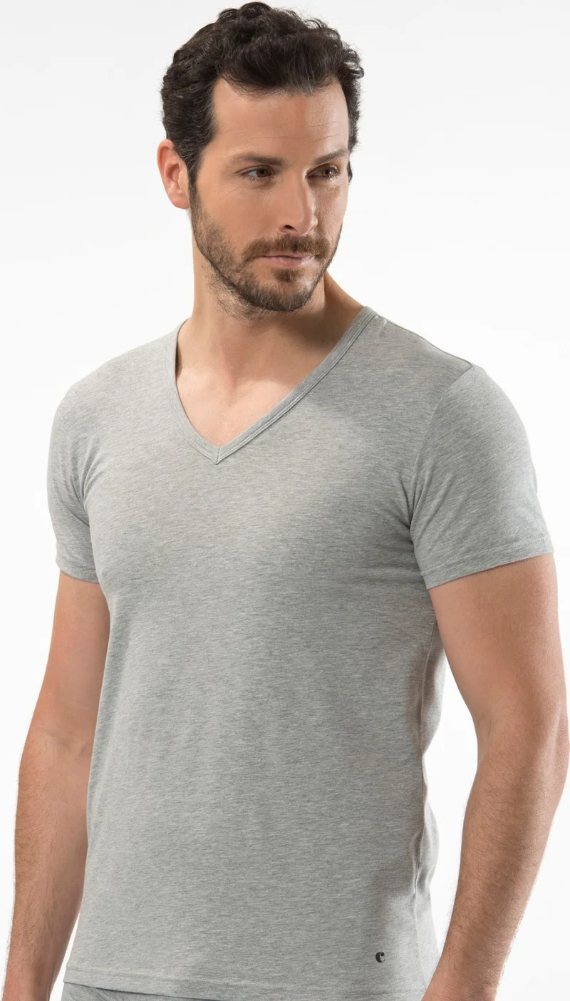 cacharel Men's Deep V Neck Lycra T-shirt Gray