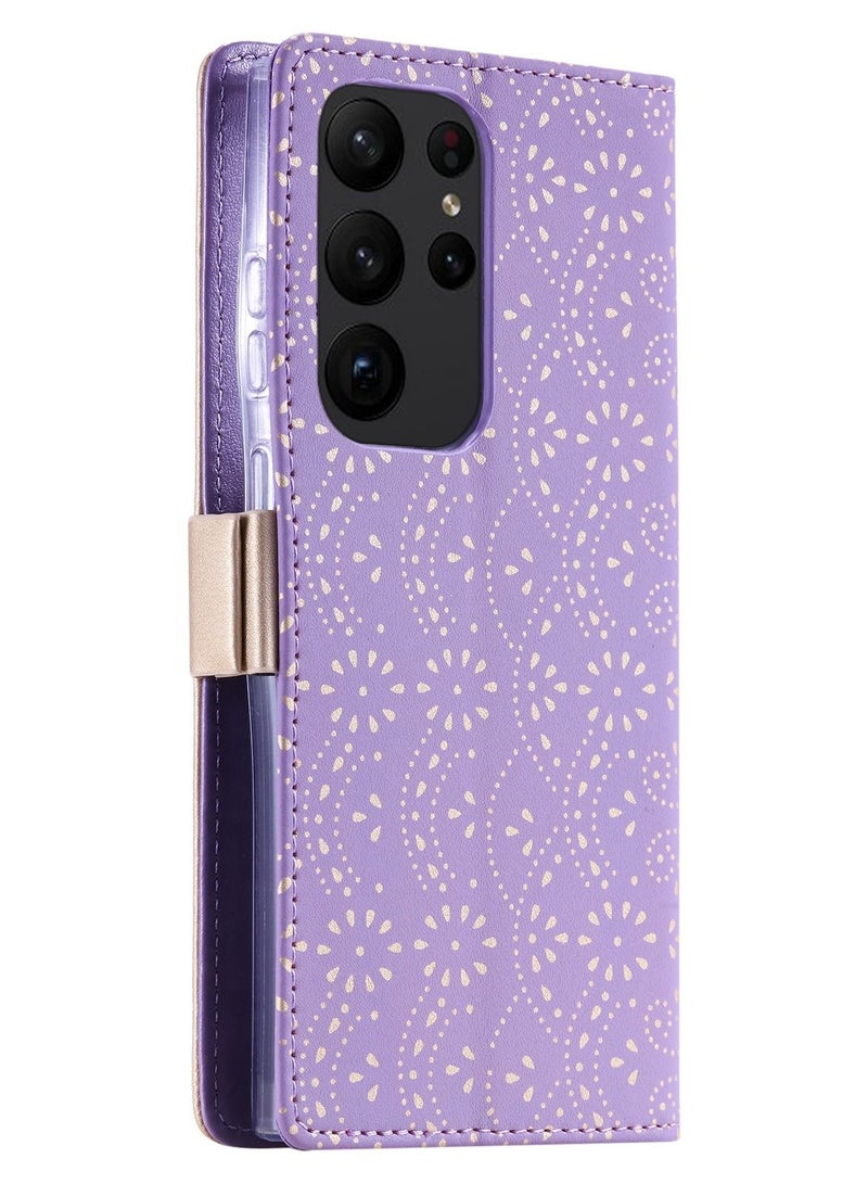 Suteni Lace Zipped Flip Cover Card Slots Leather Phone Case for Samsung - Image 2