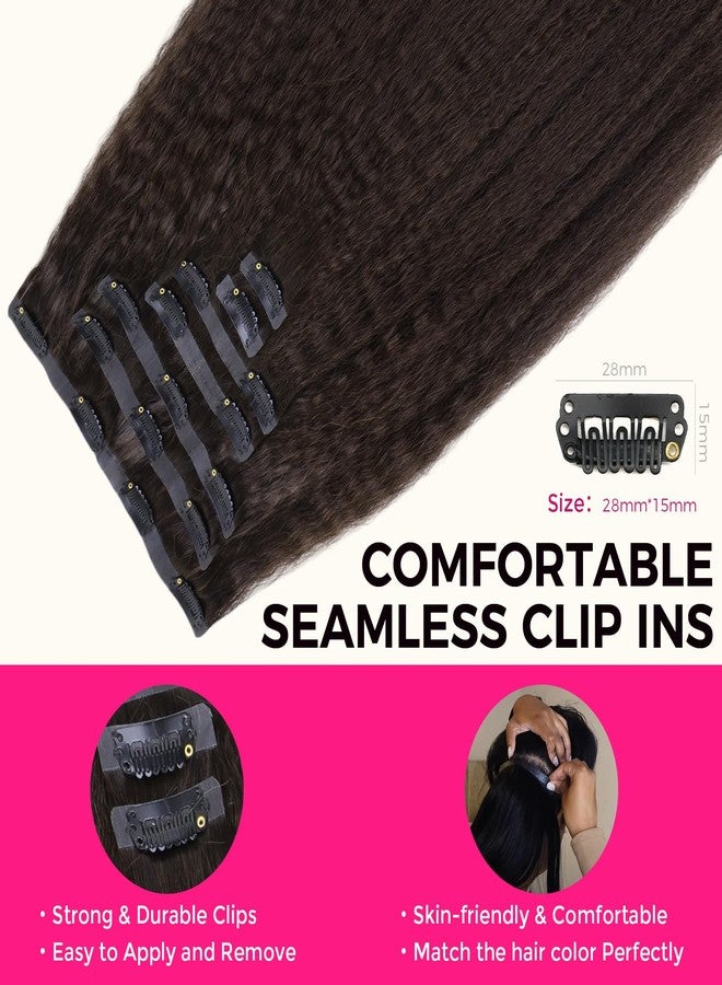 لاشي وصلات شعر لاشي بدون خياطة بمشابك، شعر بشري طبيعي رقم 2، بني داكن، مجعد ومستقيم، 7 قطع، 110 غرام، 16 بوصة، خصلات من البولي يوريثان، وصلات شعر بشري بمشابك للنساء - Image 5