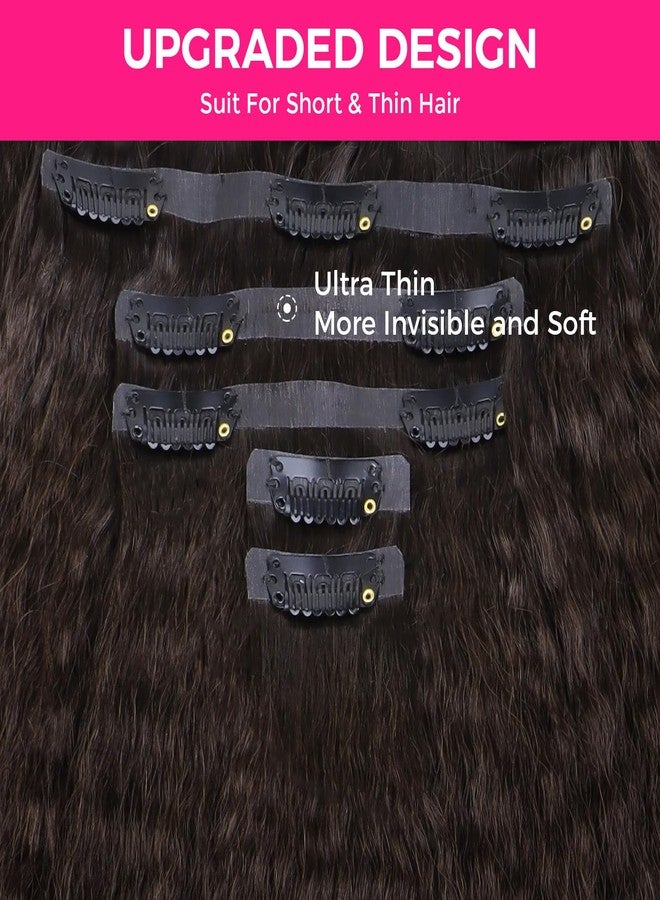 لاشي وصلات شعر لاشي بدون خياطة بمشابك، شعر بشري طبيعي رقم 2، بني داكن، مجعد ومستقيم، 7 قطع، 110 غرام، 16 بوصة، خصلات من البولي يوريثان، وصلات شعر بشري بمشابك للنساء - Image 4