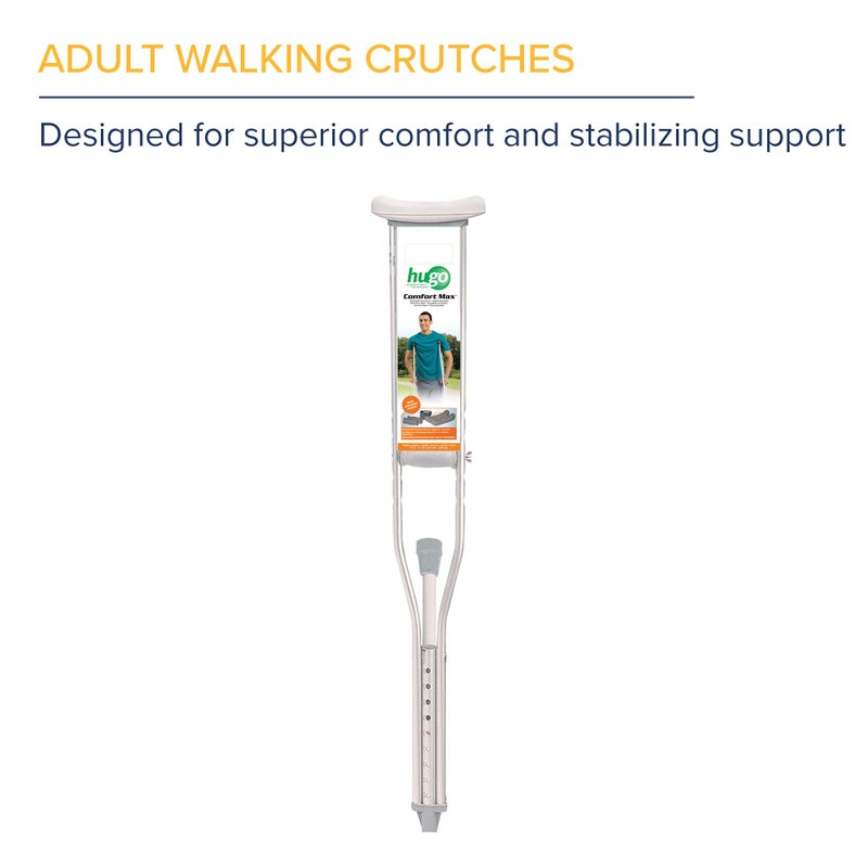 Hugo Mobility Adjustable Adult Crutches For Walking, Walking Crutches, Comfortable Lightweight Crutches with Underarm Pad and Hand Grip, For Users 52 to 60 Inches - Image 2