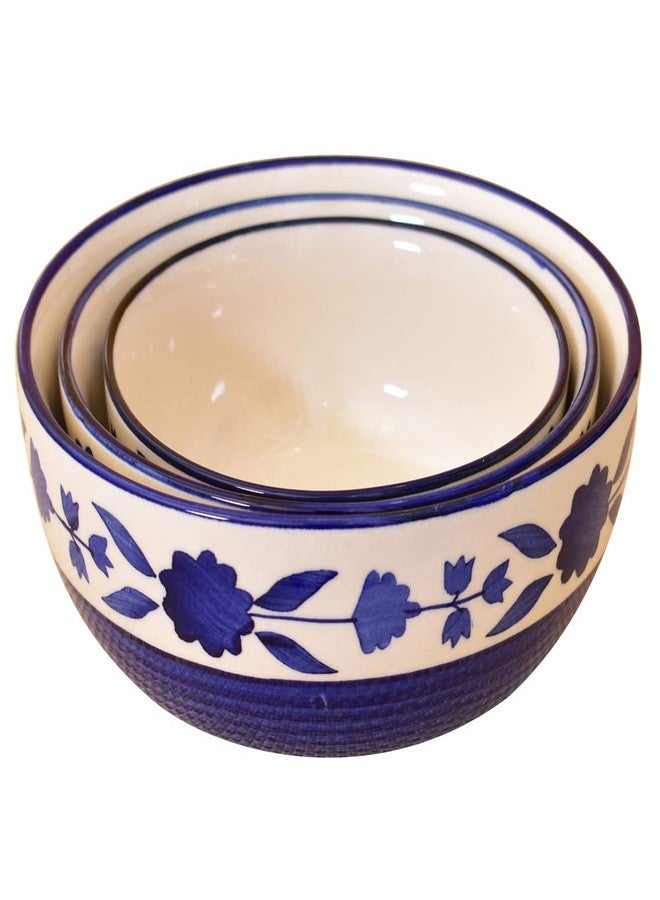 Kunhar Ceramic Mixing Bowls - 750 ML, 500 ML and 300 ML, 3 Pieces, Blue - Image 1