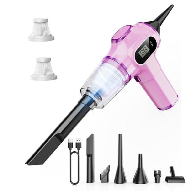 Pink Car Vacuum Cleaner, Portable Mini Cordless Small Handheld Vacuum Cleaner with LCD Display and Multi-Nozzles Powerful Hand Held Vacuums for Car, Pet Hair, Home, Office, Sofa, Keyboard - Image 1