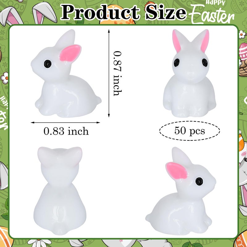 Yuronam 50 PCS Mini Bunny Easter Tiny Plastic Rabbits Miniature Resin Bunny Figurines for Fairy Garden Miniature Moss Landscape Decoration - Image 2