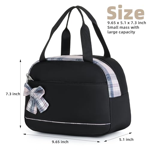 KIDNUO Lunch Bag for Women Men Cute Tote Bags Reusable Insulated Beach Box Case Large Capacity Cooler Purse for Work Picnic Travel Office Camping Handbag School Bookbag for GirlsTeenCollegeStudent Black - Image 3