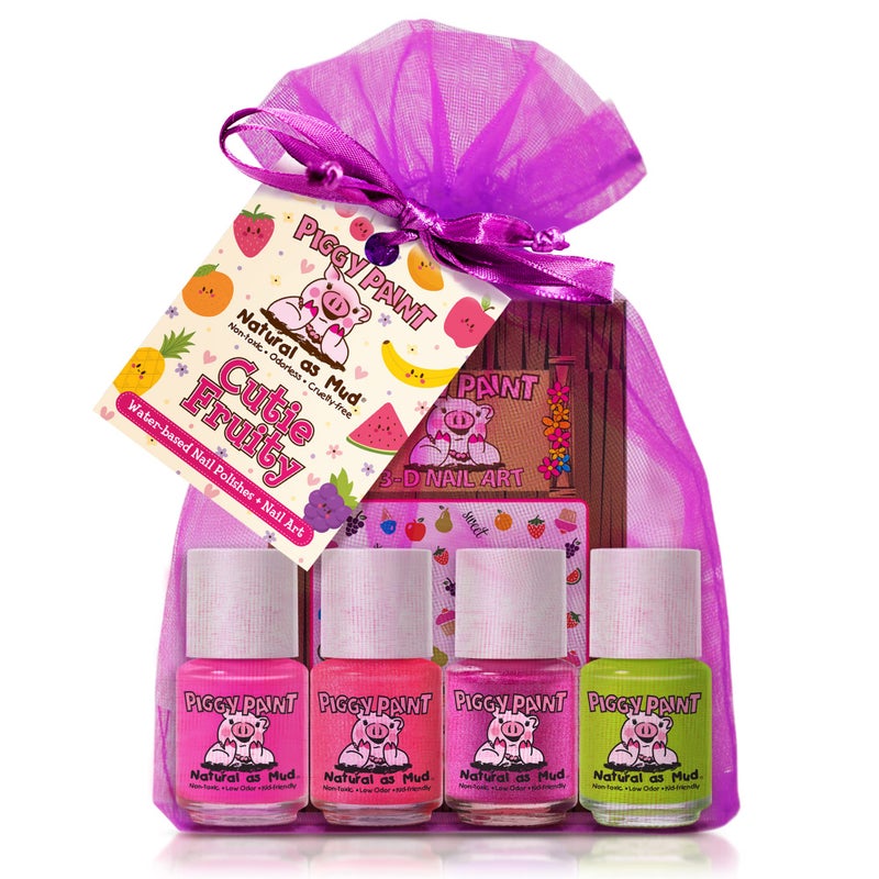 Piggy Paint 100 NonToxic Girls Nail Polish Safe Crueltyfree Vegan Low Odor for Kids Cutie Fruity 4 Polish Nail Art Gift Set