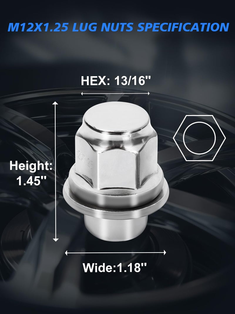 TAGMORE M12x1.25 Lug Nuts - 20pcs OEM Wheel Lug Nuts Compatible with Nissan Altima, Quest, Rogue, Tsuru, Infiniti Q45, Q50, Q70, JX35 Chrome Acorn Wheel Nuts - Image 2