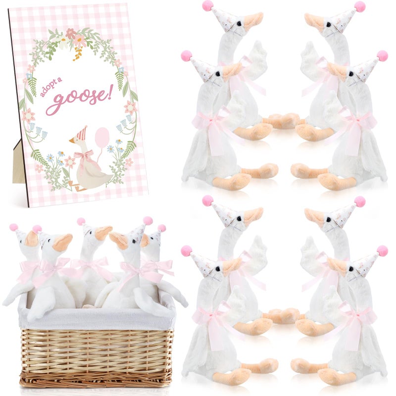 Blueweenly 8 Sets Silly Goose 1st Birthday Decoration 157 Inch Pink Soft Silly Goose Stuffed Animal Hat with Wood Table Decor for Birthday Party Baby Shower Decoration - Image 3
