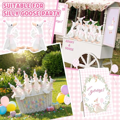 Blueweenly 8 Sets Silly Goose 1st Birthday Decoration 157 Inch Pink Soft Silly Goose Stuffed Animal Hat with Wood Table Decor for Birthday Party Baby Shower Decoration - Image 5