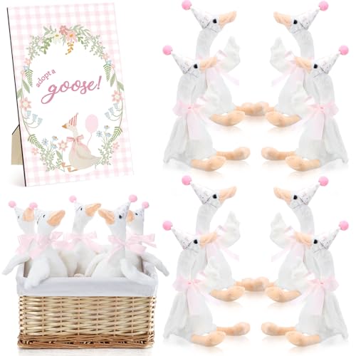 Blueweenly 8 Sets Silly Goose 1st Birthday Decoration 157 Inch Pink Soft Silly Goose Stuffed Animal Hat with Wood Table Decor for Birthday Party Baby Shower Decoration - Image 1