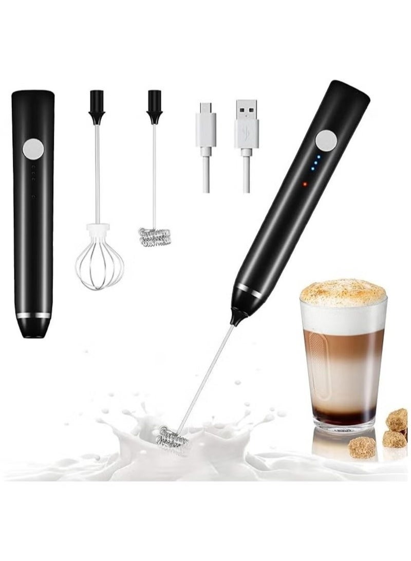 Rechargeable USB Electric Milk Frother, USB-Rechargeable Drink-Mixer With 2 Stainless Whisks, Frother For Cappuccinos, Hot Chocolate, Milkshakes, Egg Mix - Image 1