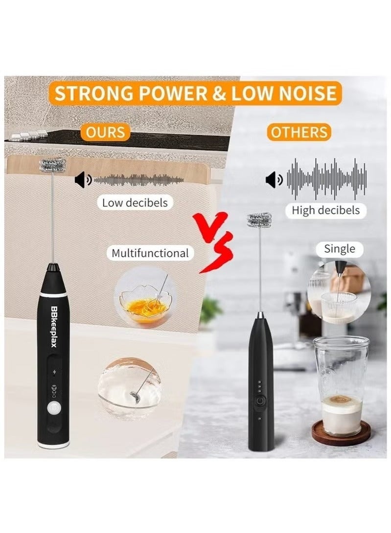 Rechargeable USB Electric Milk Frother, USB-Rechargeable Drink-Mixer With 2 Stainless Whisks, Frother For Cappuccinos, Hot Chocolate, Milkshakes, Egg Mix - Image 2