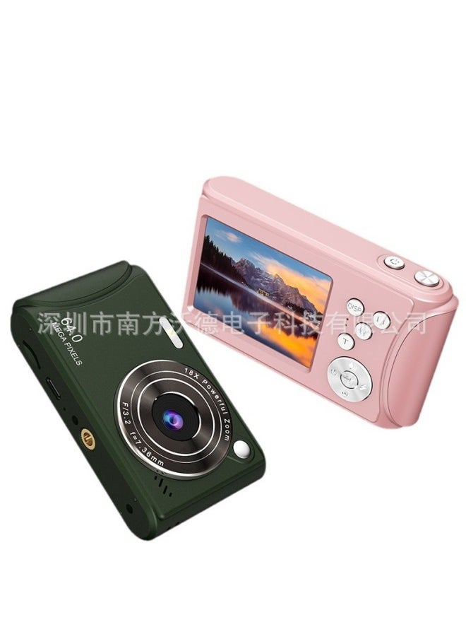 Generic - HD Digital Camera Ccd Student Party Retro Home Old-fashioned Camera Campus Card Machine Video Camera-Color:Q18 Pink-hd Large Screen Camera + 64g Memory Card + Card Reader + Tpc Adapter - Image 1