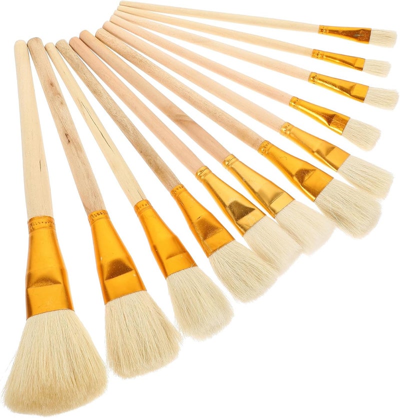 12 Pcs Wood Handle Paint Brush Set for Acrylic Watercolor Oil Painting, Small Professional Paintbrushes for Craft and Art Supplies in Carry Bag - Image 1