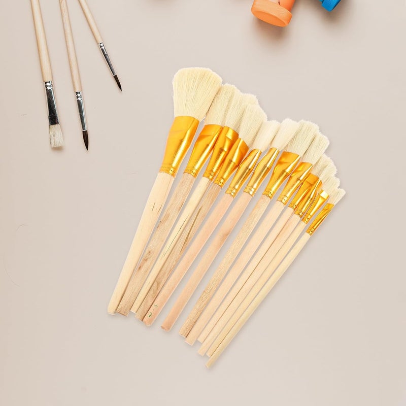 12 Pcs Wood Handle Paint Brush Set for Acrylic Watercolor Oil Painting, Small Professional Paintbrushes for Craft and Art Supplies in Carry Bag - Image 5