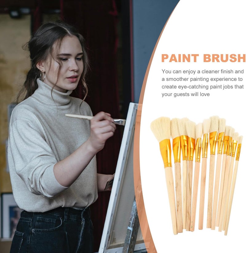 12 Pcs Wood Handle Paint Brush Set for Acrylic Watercolor Oil Painting, Small Professional Paintbrushes for Craft and Art Supplies in Carry Bag - Image 3