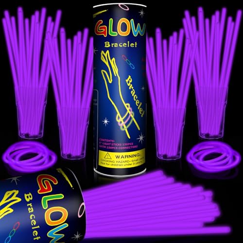 Taikula 200 Pack 8 Glow Sticks Bulk Party Favors Purple Light Up Sticks with Connectors Neon Glow in the Dark Party Supplies Bracelets for Holiday Birthday Party DecorationPurple - Image 1