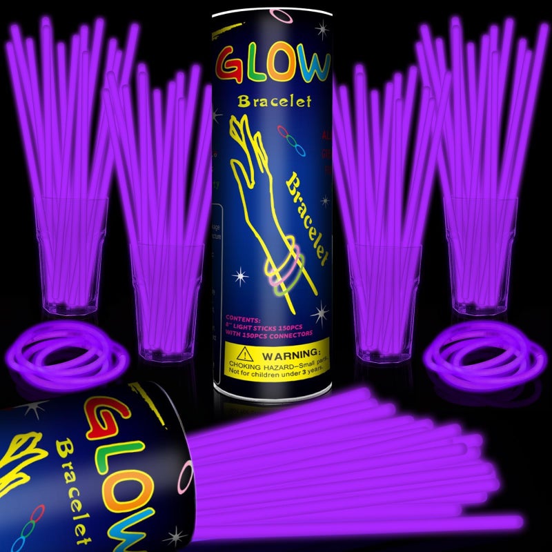 Taikula 200 Pack 8 Glow Sticks Bulk Party Favors Purple Light Up Sticks with Connectors Neon Glow in the Dark Party Supplies Bracelets for Holiday Birthday Party DecorationPurple - Image 3