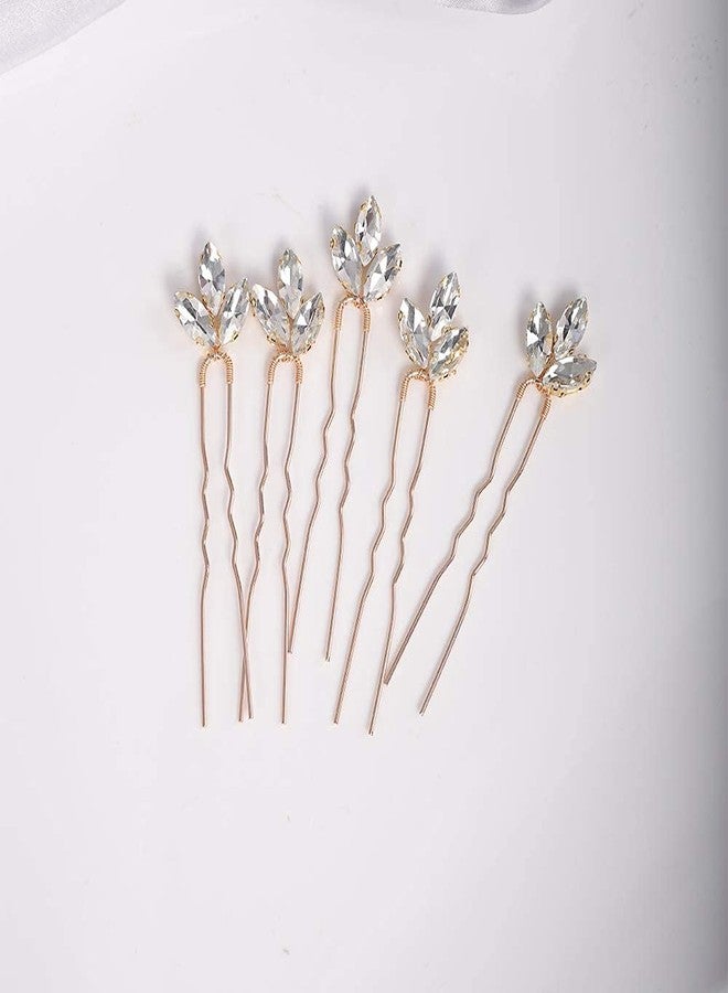 YERTTER Wedding Hair Pins Set of 5 Hair Pins Rhinestones Bridal Clip Accessories for Bride and Bridesmaids (Gold ） - Image 1