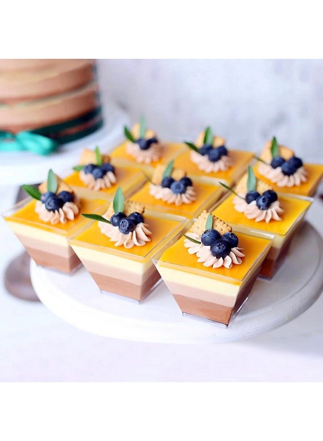 كولوفيس أكواب حلوى صغيرة من كولوفيس، 100 كوب بلاستيك شفاف سعة 2 أونصة، أكواب مقبلات بارفيه مع ملاعق، أوعية حلوى مربعة صغيرة للتقديم والتذوق (100) - Image 5