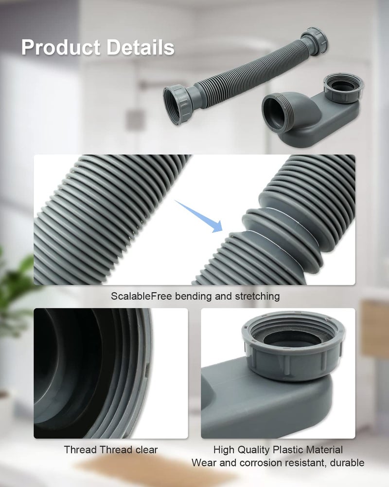 Nahntaipy Low Profile 1 1/2 P Trap Bathtub Shower Drain Pipe, Flat P Trap Freestanding Tub Drain for Bath - Image 3