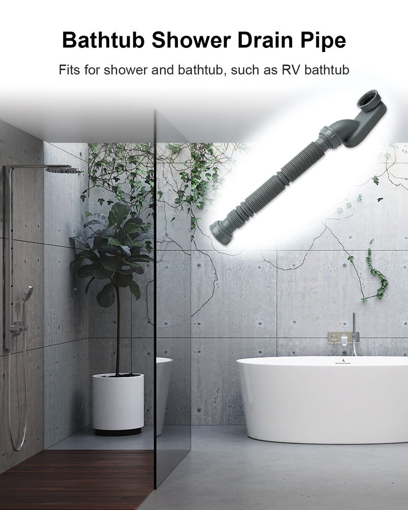 Nahntaipy Low Profile 1 1/2 P Trap Bathtub Shower Drain Pipe, Flat P Trap Freestanding Tub Drain for Bath - Image 2