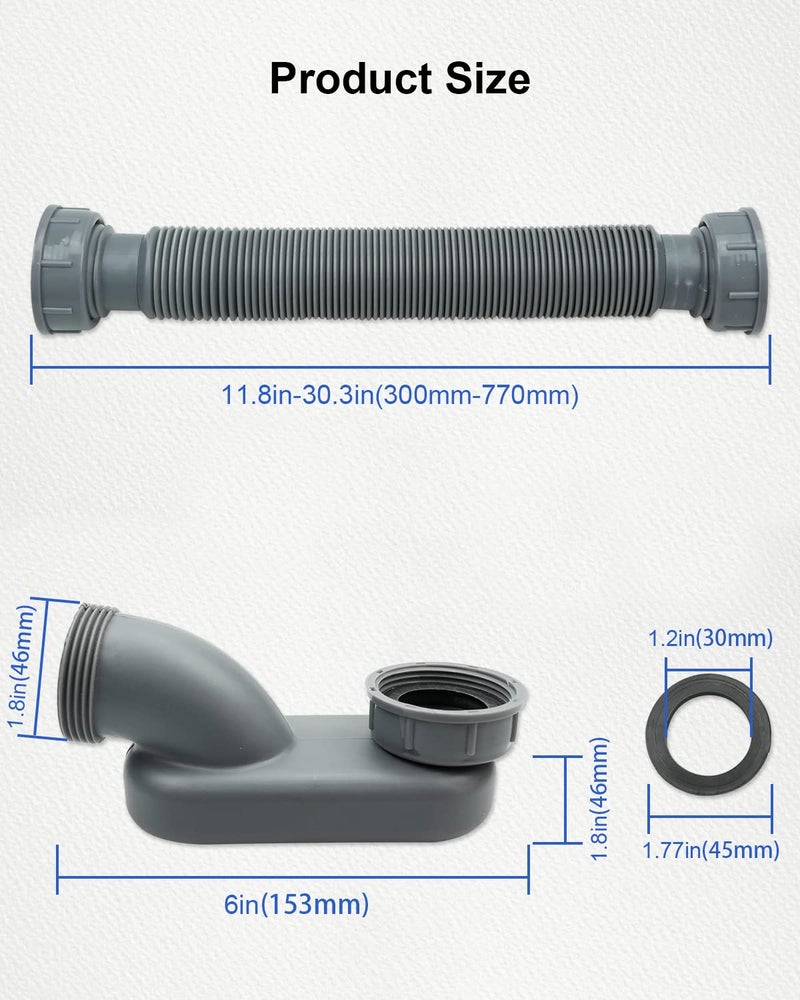 Nahntaipy Low Profile 1 1/2 P Trap Bathtub Shower Drain Pipe, Flat P Trap Freestanding Tub Drain for Bath - Image 5