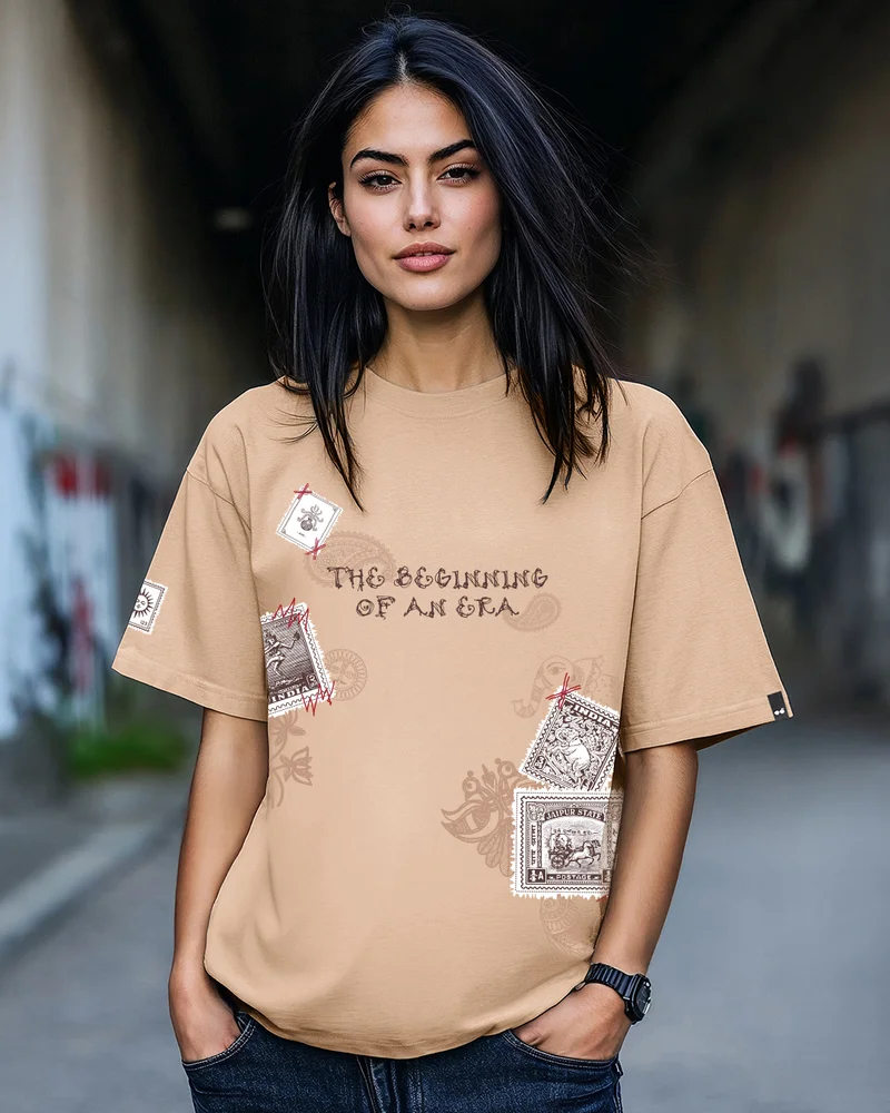 bewakoof Women's Ginger Root Brown Beginning Of An Era Graphic Printed Oversized T-shirt
