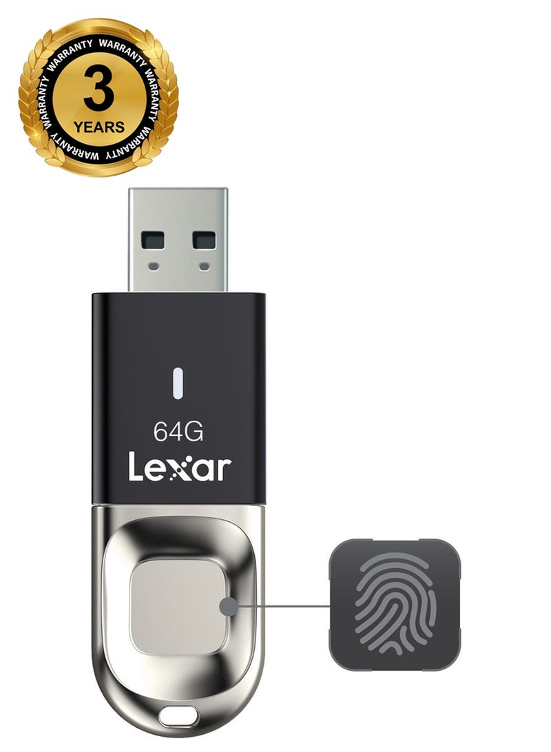 ليكسار Lexar Jumpdrive Fingerprint F35 USB 3.0 64 - ضمان لمدة 10 سنوات - موزع رسمي - Image 1