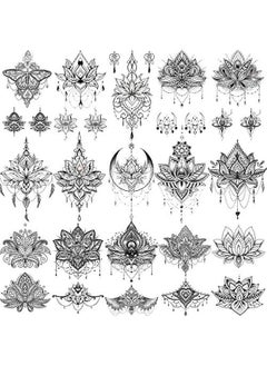 15 Sexy Black Lotus Temporary Tattoos Women Wedding Brides Tribal Fake Jewelry Pendant Lace Moon Moth Flowers Sticker Girls Arm Neck Hands Jewels