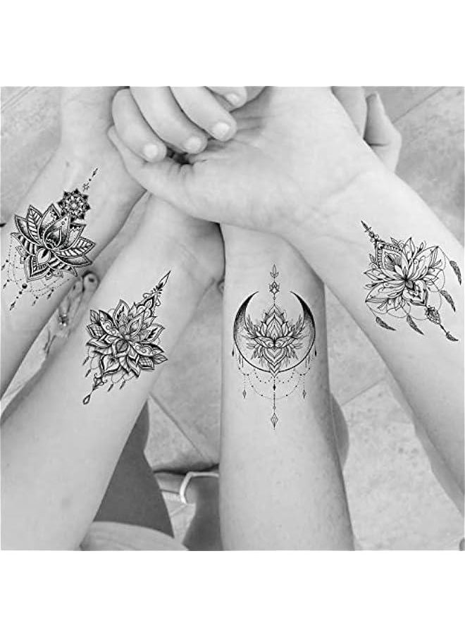 Arabest - 15 Sexy Black Lotus Temporary Tattoos Women Wedding Brides Tribal Fake Jewelry Pendant Lace Moon Moth Flowers Sticker Girls Arm Neck Hands Jewels - Image 1