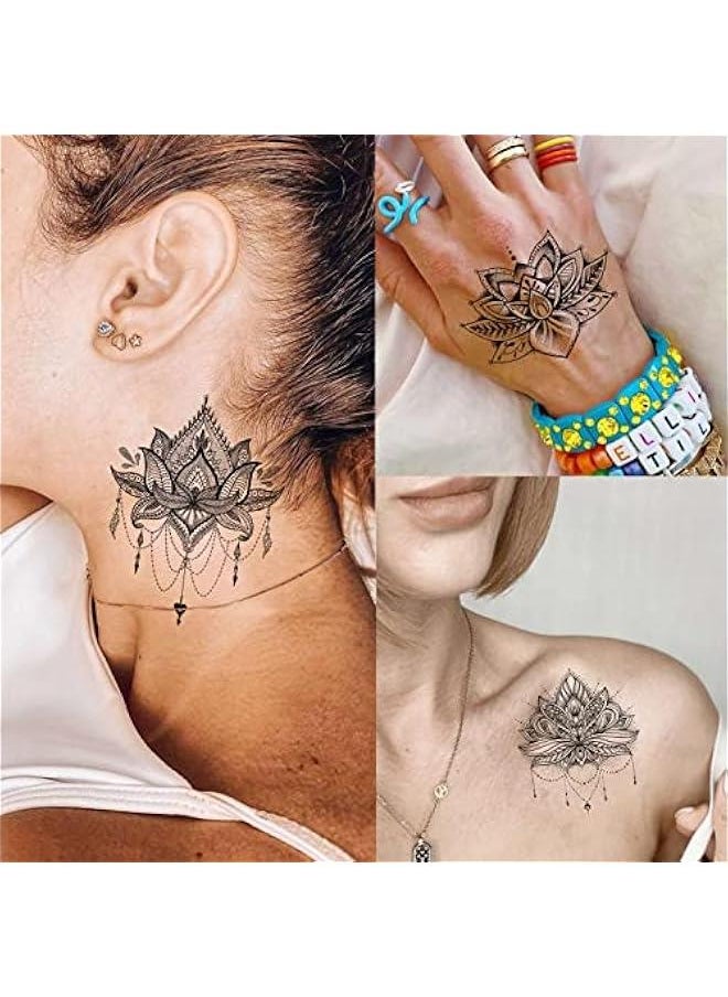 Arabest - 15 Sexy Black Lotus Temporary Tattoos Women Wedding Brides Tribal Fake Jewelry Pendant Lace Moon Moth Flowers Sticker Girls Arm Neck Hands Jewels - Image 1