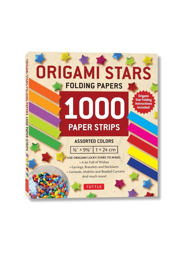 أوراق نجوم الأورغامي 1,000 شريط ورق بألوان متنوعة: 10 ألوان - 1000 ورقة - تعليمات سهلة لنجوم الحظ الأورغامي - Image 1