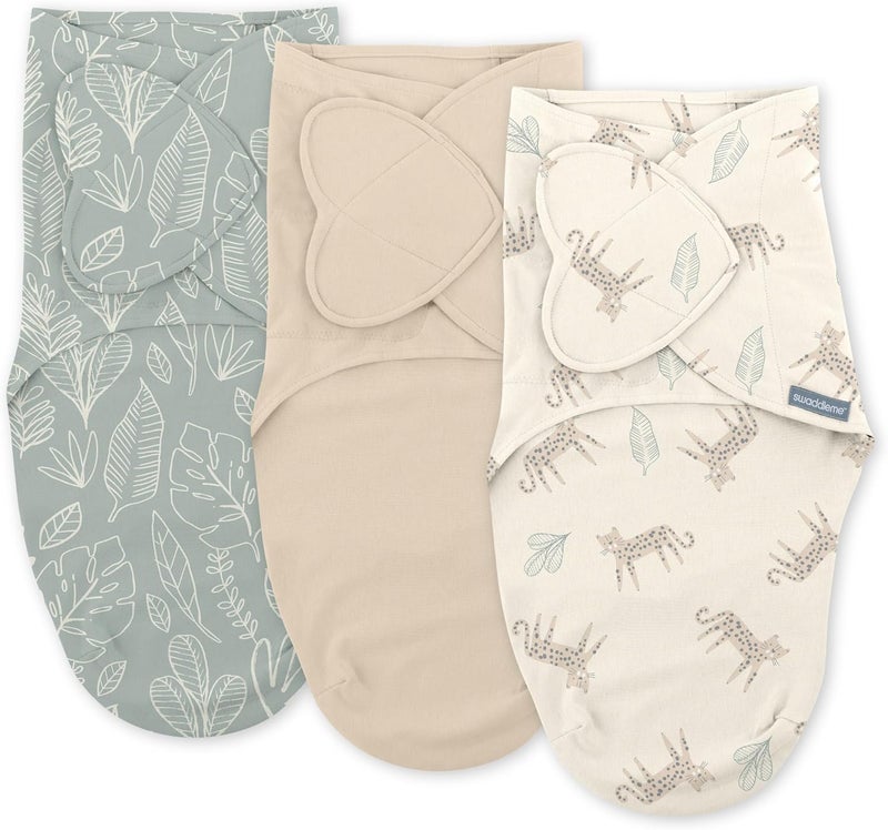 SwaddleMe بطانية لف الطفل من مجموعة إنجينيتي مونوغرام، 100% قطن، تحسن النوم وتساعد على تهدئة ردود الفعل المفاجئة، 0-3 أشهر، تصميم جيب لسهولة التغيير، 1.0 TOG، عبوة من 3 قطع - بورن فري - Image 1