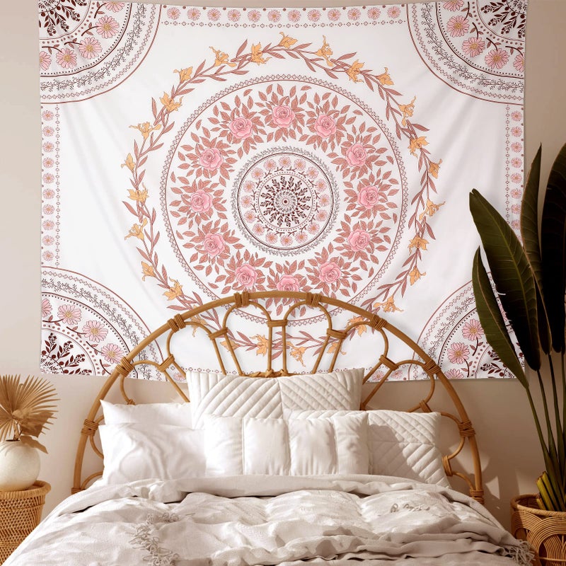 FLY SPRAY Mandala Tapestry Aesthetic,Boho Tapestry Wall Hanging,Pink Floral Medallion Tapestries,Bohemian Wall Art Hippie Decor for Bedroom Living Room Dorm - Image 4