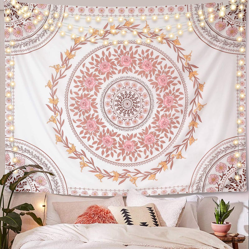 FLY SPRAY Mandala Tapestry Aesthetic,Boho Tapestry Wall Hanging,Pink Floral Medallion Tapestries,Bohemian Wall Art Hippie Decor for Bedroom Living Room Dorm - Image 2